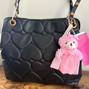 Betsey Johnson Heart Bag with Pink Bear Charm NWT